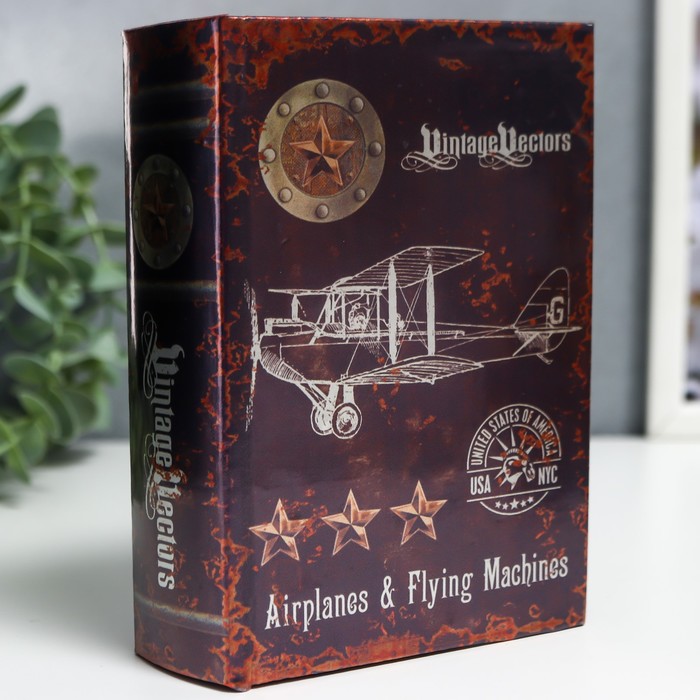фото Шкатулка-книга дерево кожзам "ретро. чертёж самолёта" 16х11х4,5 см nobrand