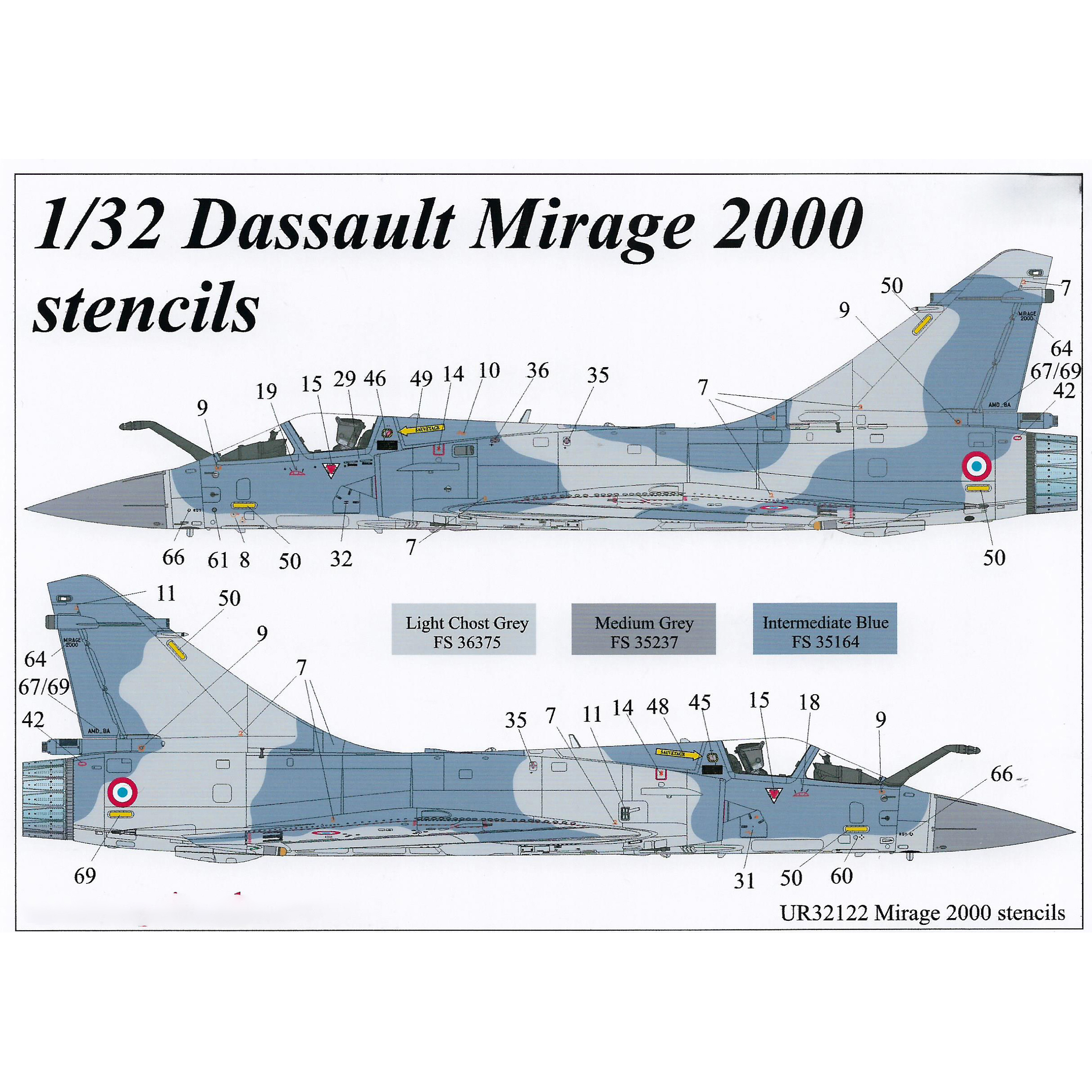 Декали UpRise 1/32 для Dassault Mirage 2000 B/C/D/N, тех. надписи UR32122