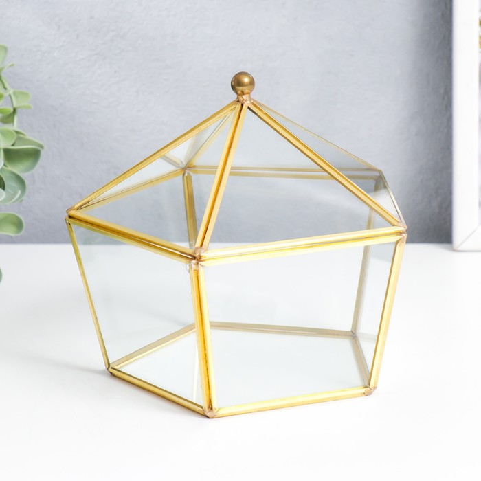 фото Шкатулка стекло с металлическим каркасом "пятиугольная с гранями" золото 14х15х10 см nobrand