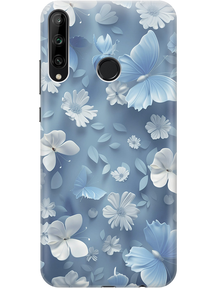 

Силиконовый чехол на Honor 9C, Huawei P40 Lite E с принтом "Голубые бабочки", Прозрачный;белый;голубой, 722946210