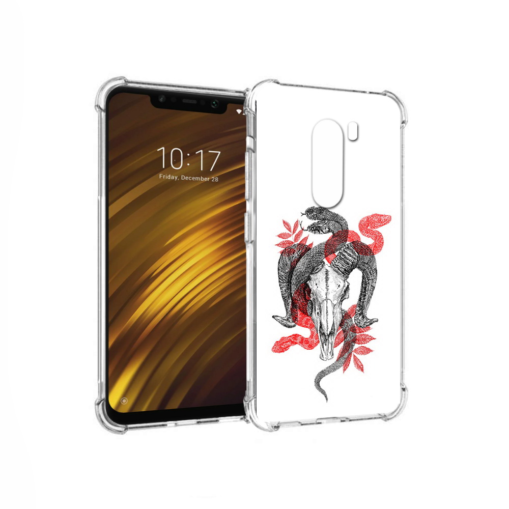 

Чехол MyPads Tocco для Xiaomi Pocophone F1 змея в черепе рисунок (PT116503.308.365), Прозрачный, Tocco