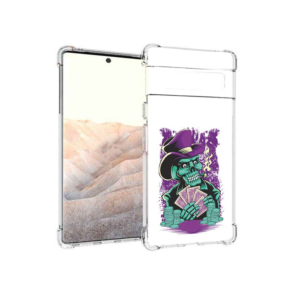 

Чехол MyPads Tocco для Google Pixel 6 Pro зеленый череп с картами, Прозрачный, Tocco
