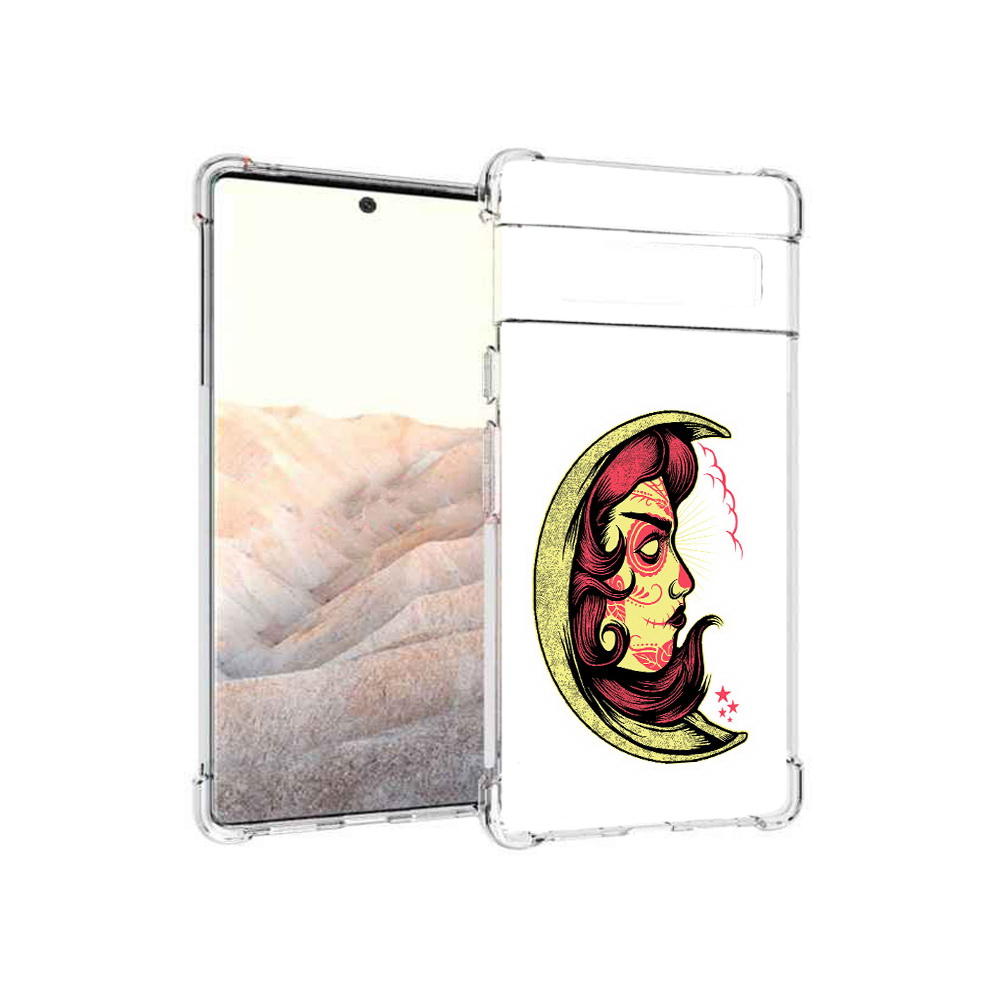 

Чехол MyPads Tocco для Google Pixel 6 Pro желтый полумесяц с лицом девушки, Прозрачный, Tocco