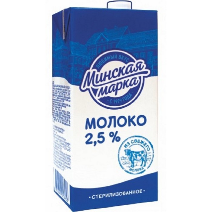 

Молоко 2,5% пастеризованное 1 л Минская марка БЗМЖ