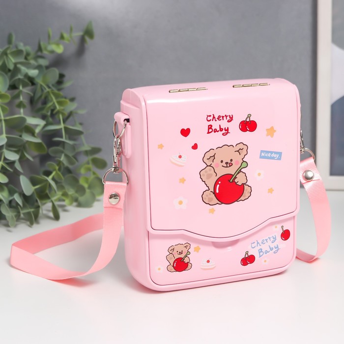 фото Шкатулка музыкальная механическая с зеркалом "сумочка с мишкой" розовая 5,3х12,5х14,5 см nobrand