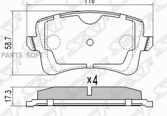 

Колодки тормозные зад AUDI Q5 17-/A4 07-/A5/S5 07- () 1шт SAT ST8K0698451C
