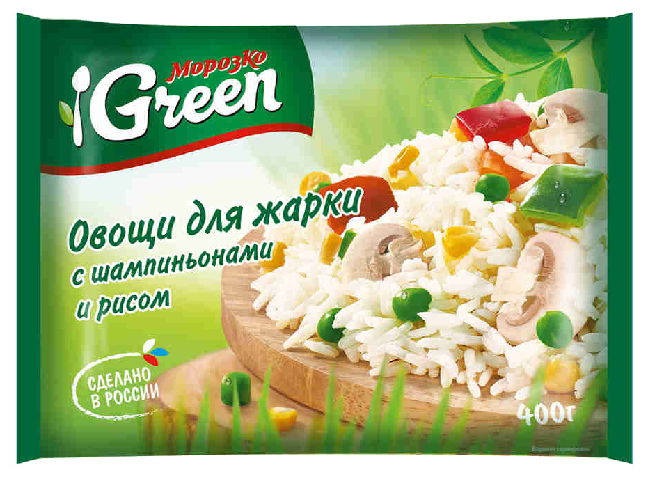 Овощная смесь Морозко Green для жарки с рисом и шампиньонами замороженная 400 г