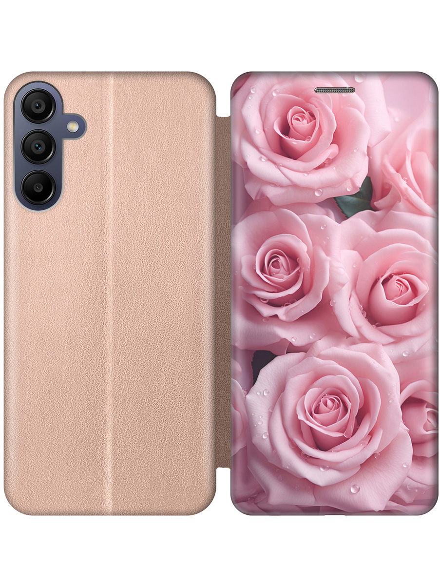 

Чехол-книжка на Samsung Galaxy A15 с принтом "Букет роз" золотой, Золотистый;розовый, 780484522
