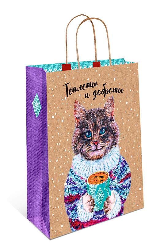 

Пакет подарочный Арт и Дизайн Кот новогодний, крафт, 18x22,3 см