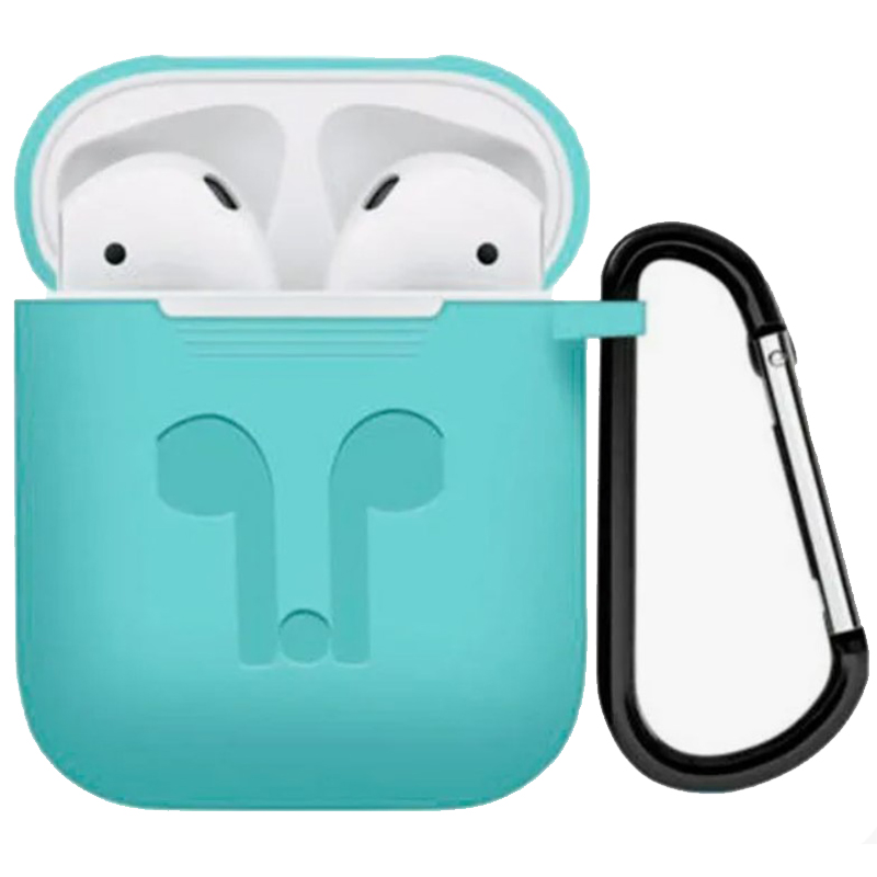 

Чехол силиконовый для Airpods 1/Airpods 2 case, бирюзовый с карабином