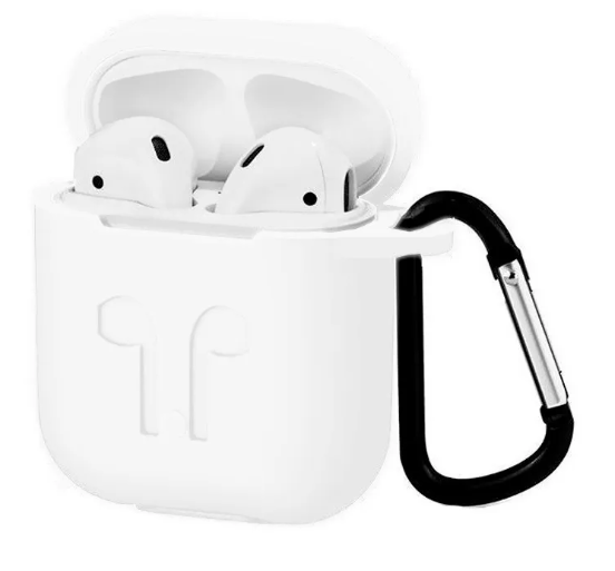 

Чехол силиконовый для Airpods 1/Airpods 2 case, белый с карабином