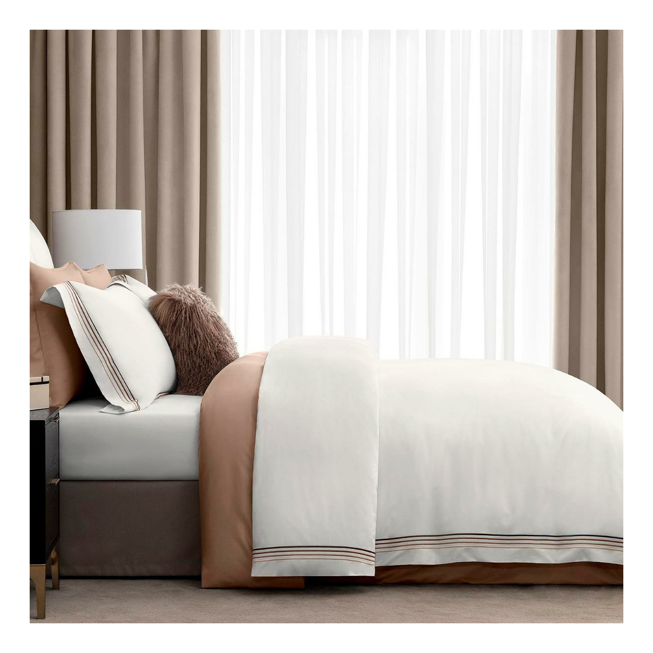 фото Комплект постельного белья togas линари семейный хлопок 50 x 70 см бело-коричневый