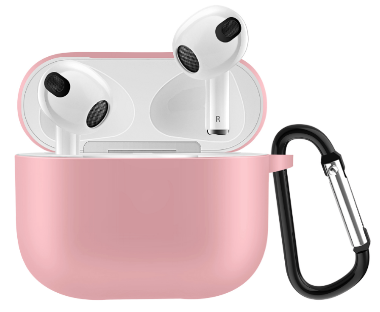 

Чехол силиконовый для Airpods 3 case, розовый с карабином