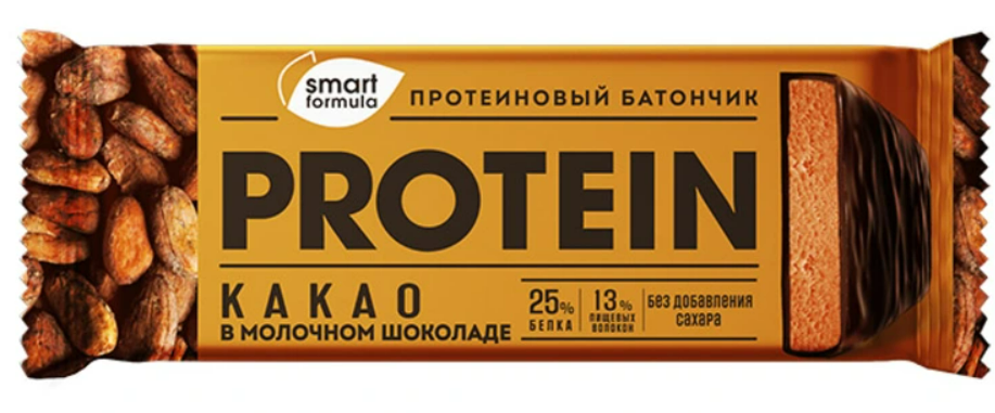 фото Батончик smart formula протеиновый, без сахара, какао в молочном шоколаде, 40 г