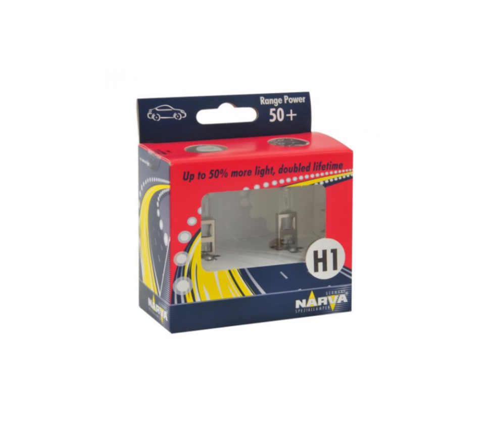 

Лампы H1 12v 55w Range Power +50% & Double Life (Бокс, 2шт) Narva арт. 48334S2