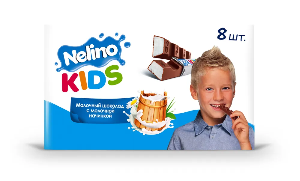 фото Шоколад nelino kids молочный, с молочным наполнителем и печеньем, 100 г