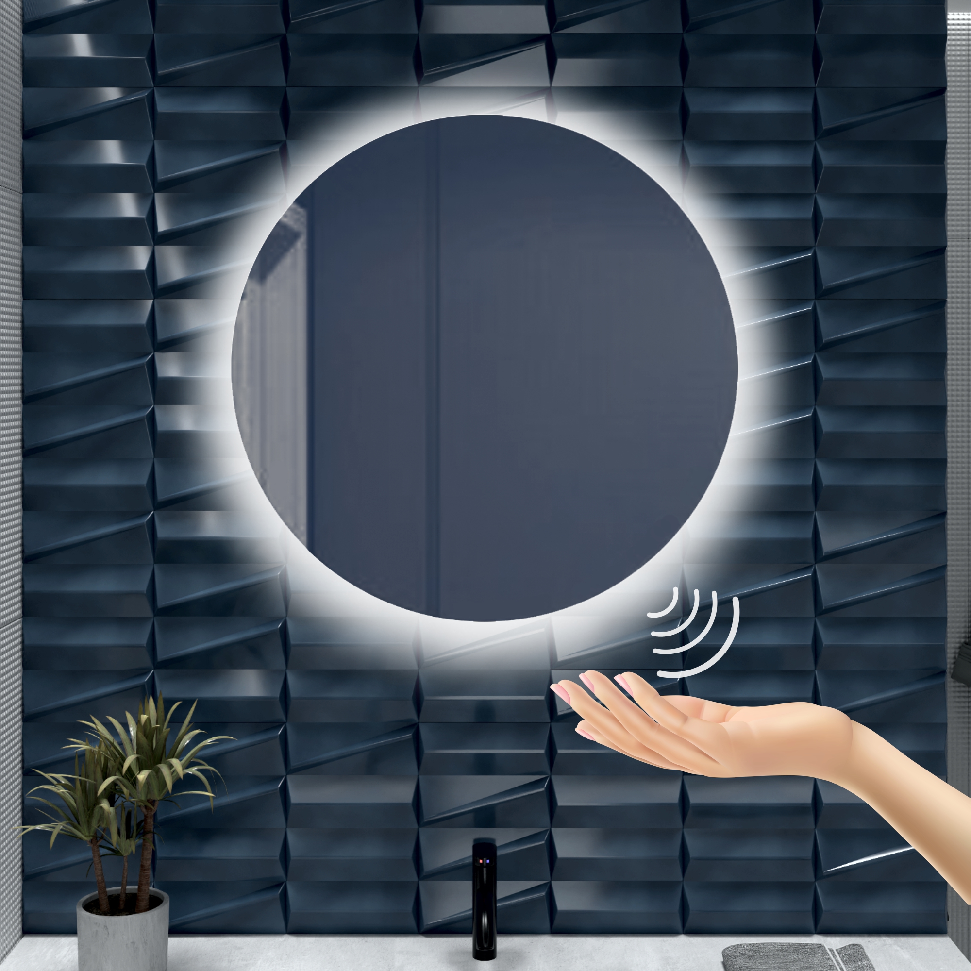 Зеркало для ванной Alfa Mirrors с холодной подсветкой 6500К круглое 90см, арт. Na-9Vzd