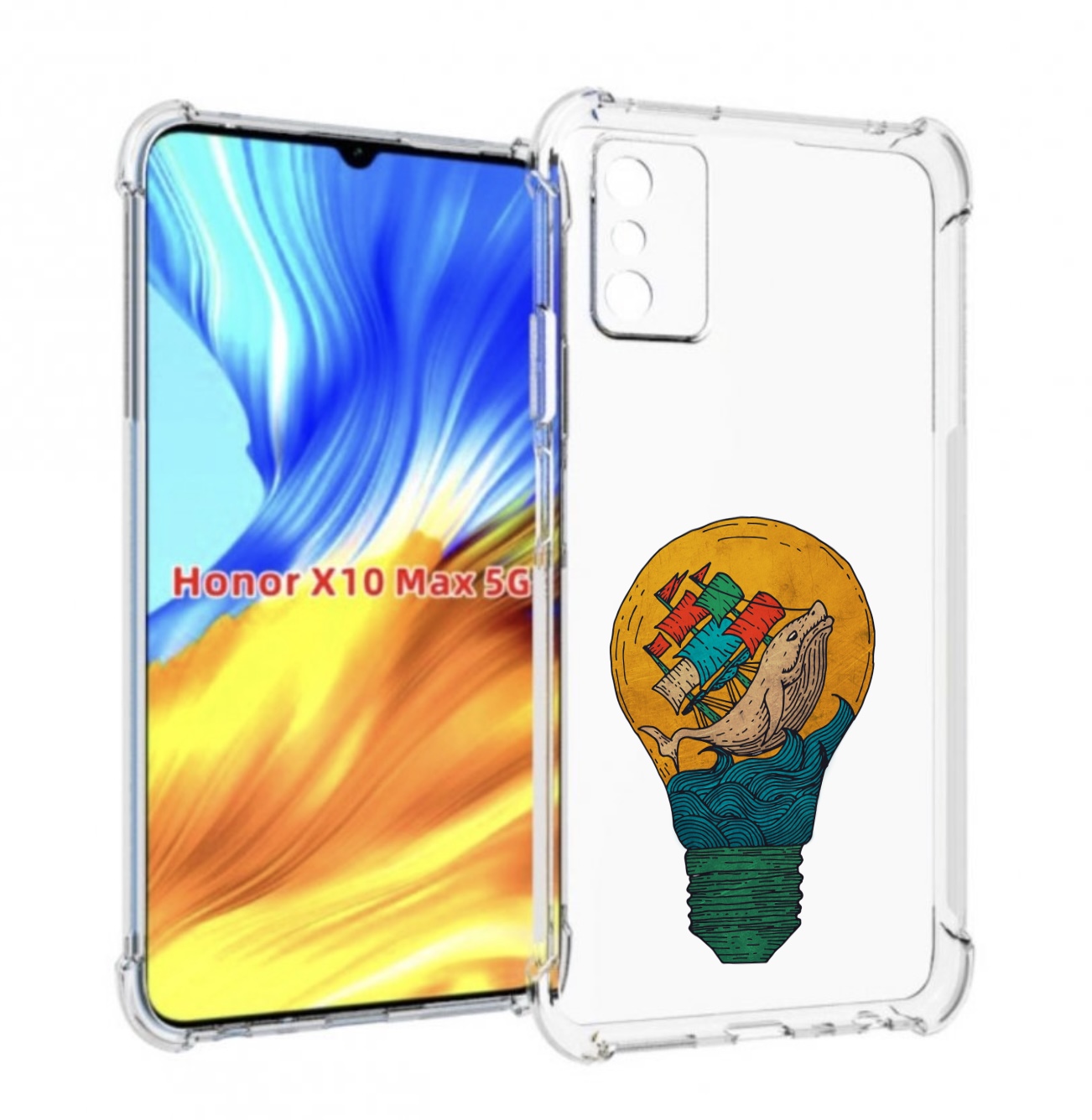

Чехол MyPads кит в лампочке с парусами для Honor X10 Max, Прозрачный, Tocco