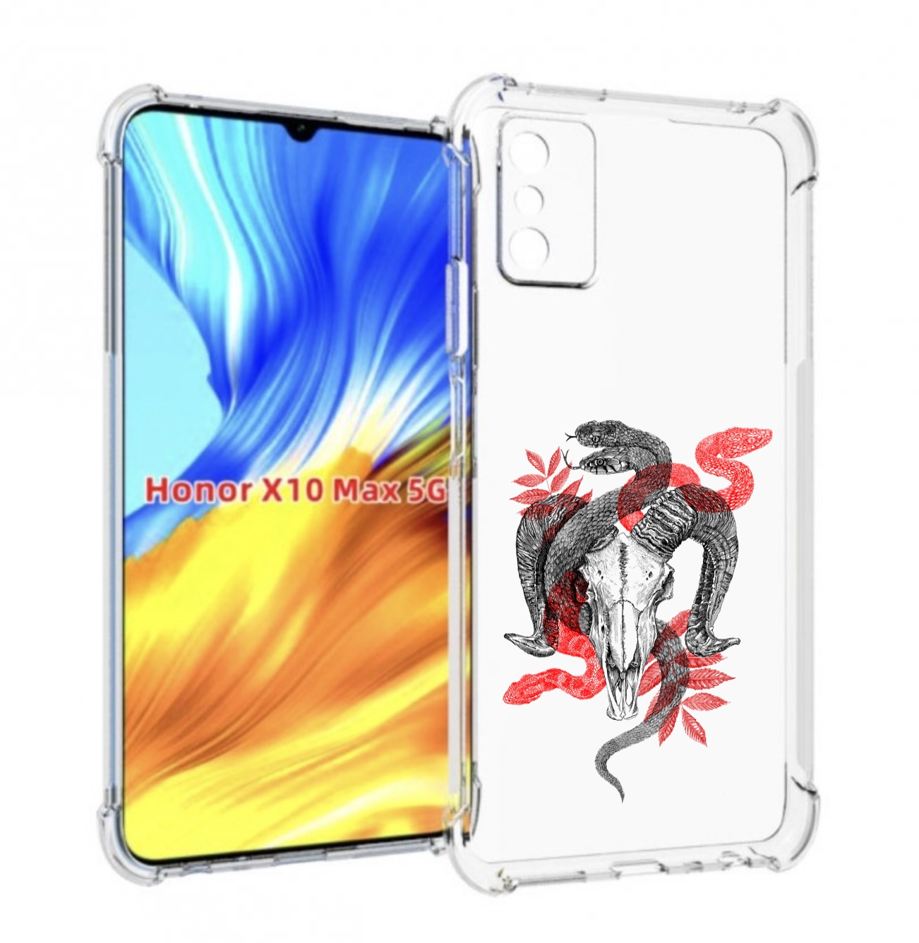

Чехол MyPads змея в черепе рисунок для Honor X10 Max, Прозрачный, Tocco