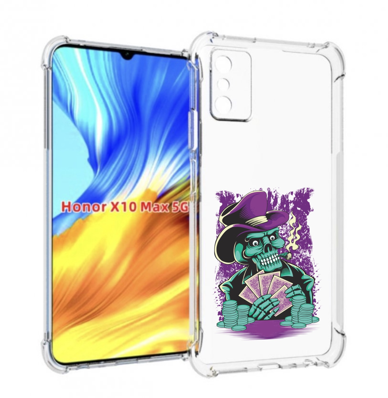 

Чехол MyPads зеленый череп с картами для Honor X10 Max, Прозрачный, Tocco