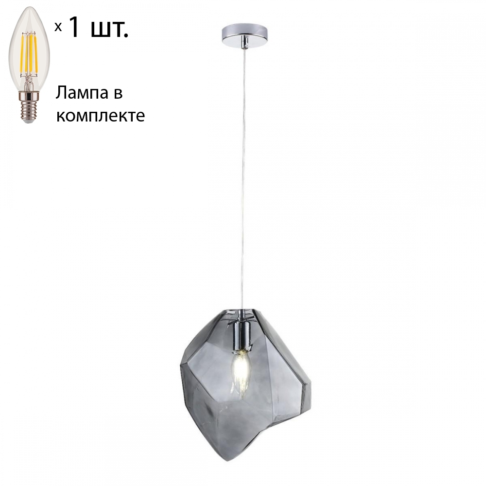 Подвесной светильник с лампочкой CRYSTAL LUX NUESTRO SP1 CHROME/SMOKE+Lamps