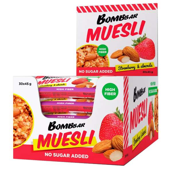 

Мюсли-батончик BOMBBAR, Muesli,Клубника, 30 шт по 45 г, Muesli