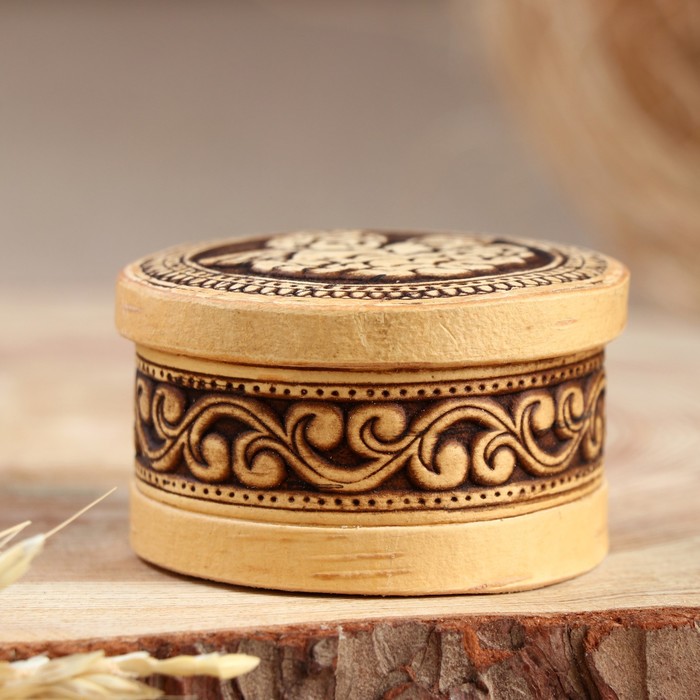 

Шкатулка малая "Ангелочек", d=6.5 см, h= 4 см, Бежевый, Изделия из бересты