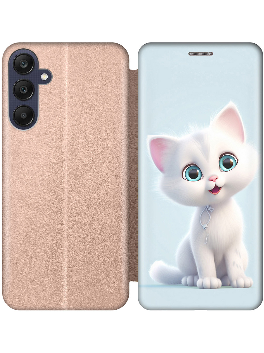

Чехол-книжка на Samsung Galaxy A25 с принтом "Глазастый котик" золотой, Золотистый;голубой;белый, 780484411