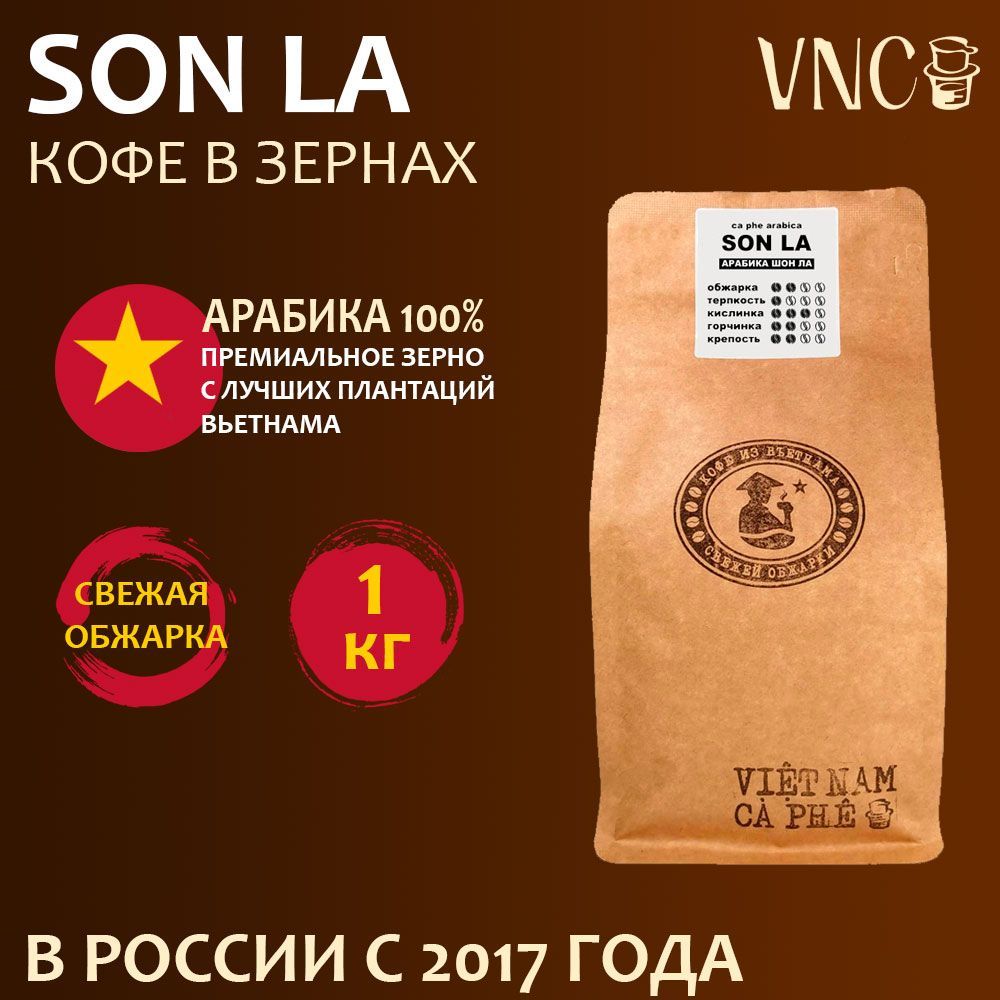 Кофе в зернах VNC Арабика Son La свежая обжарка, 1 кг