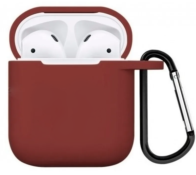 

Чехол силиконовый для Airpods 1/Airpods 2 case, бордовый с карабином