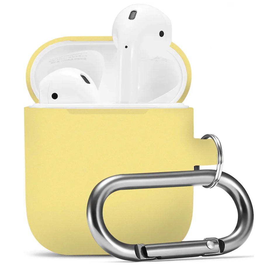 

Чехол силиконовый для Airpods 1/Airpods 2 case, желтый с карабином