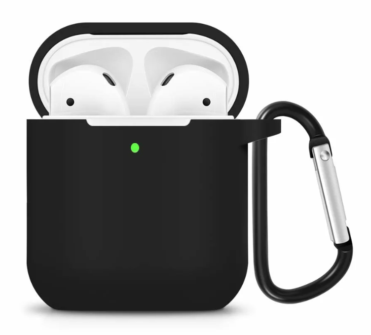 

Чехол силиконовый для Airpods 1/Airpods 2 case, черный с карабином