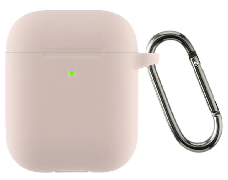 

Чехол силиконовый для Airpods 1/Airpods 2 case, розовый песок , бежевый с карабином