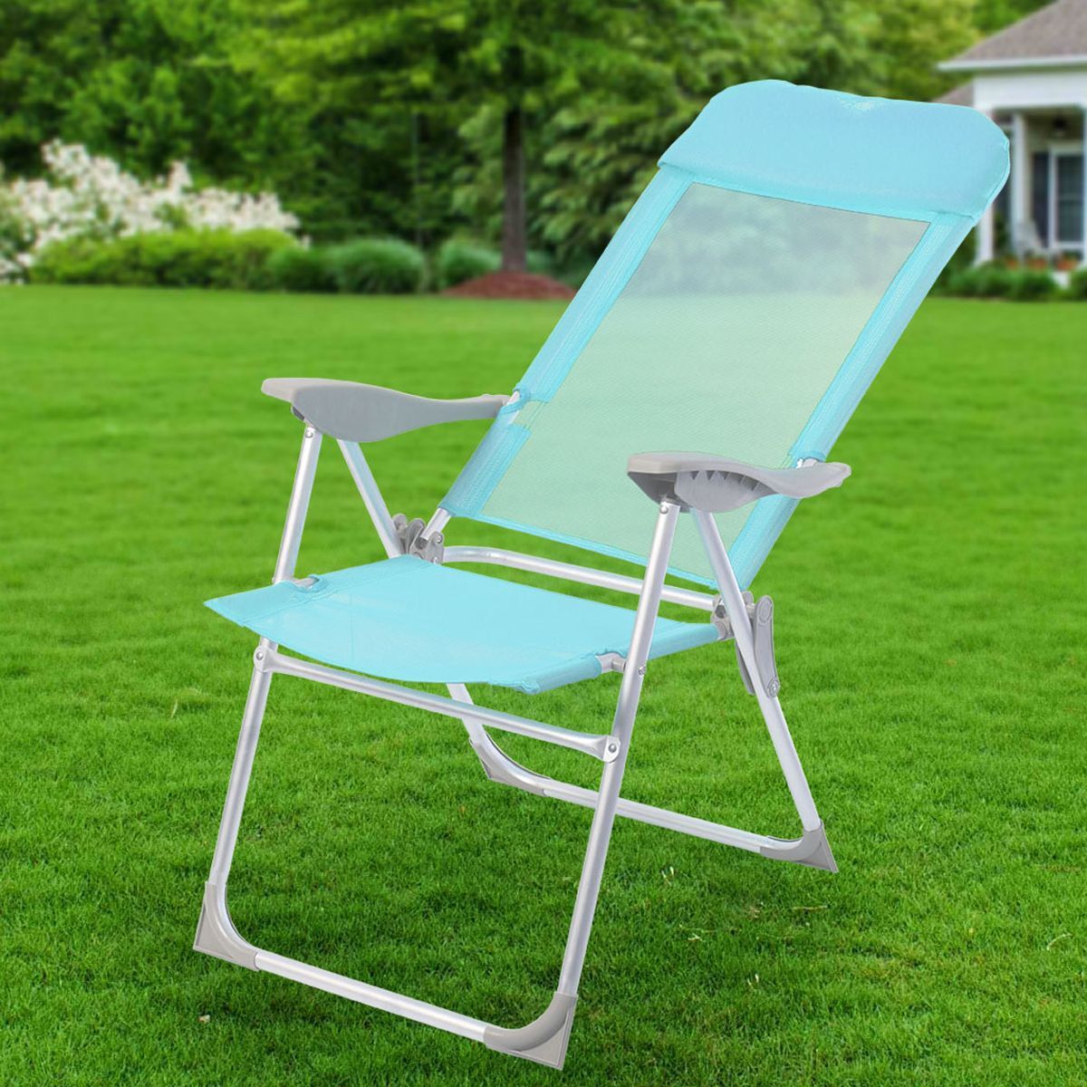 Кресло складное пляжное 60х60х112 см, голубое, 100 кг, Green Days, YTBC048-1