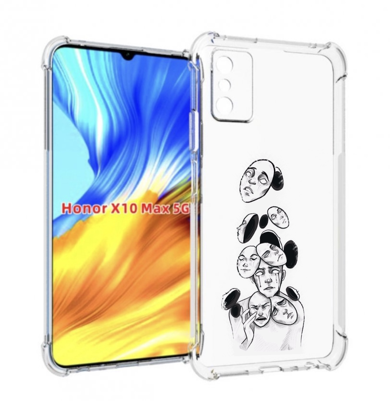 

Чехол MyPads человек с разными масками для Honor X10 Max, Прозрачный, Tocco