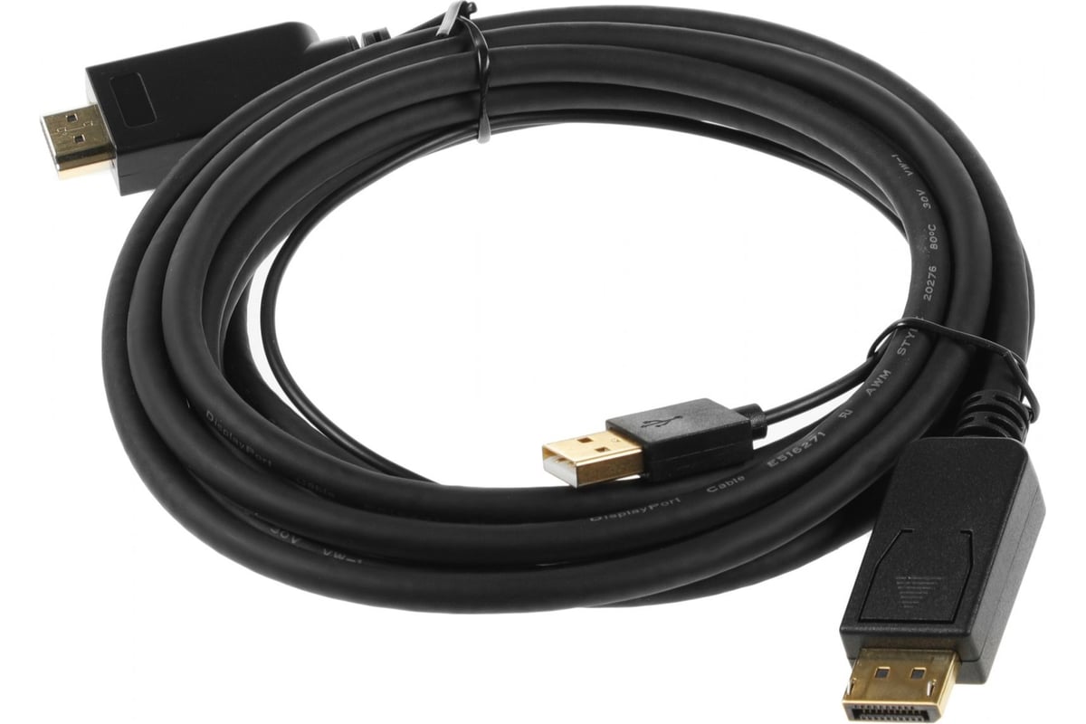 

Кабель Buro HDMI - DisplayPort, 3м Black, HDMI-DP-3M