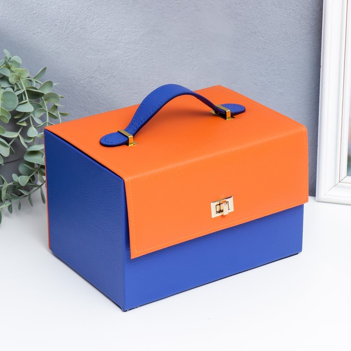 фото Шкатулка кожзам для украшений сундук "стильный. оранж+синий" 15х16х23 см nobrand