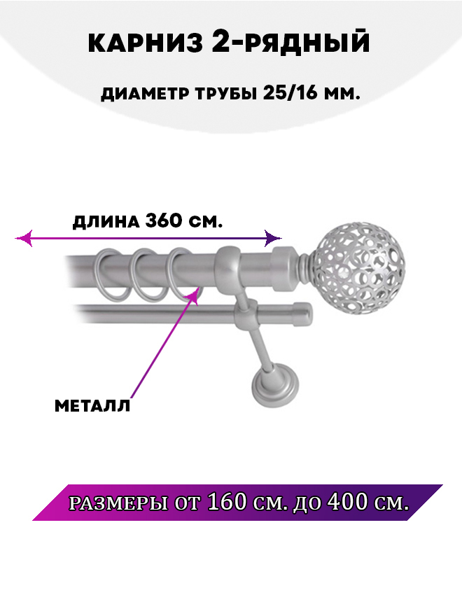 

Карниз металлический Lux Decor 2-рядный гладкий D-2516 мм 36 м, Серый, Элегия