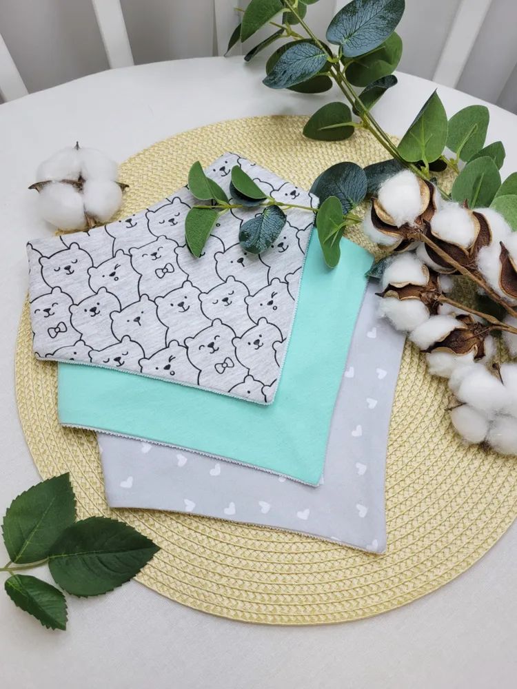 Нагрудники непромокаемые Мишки на сером мелланже 3шт