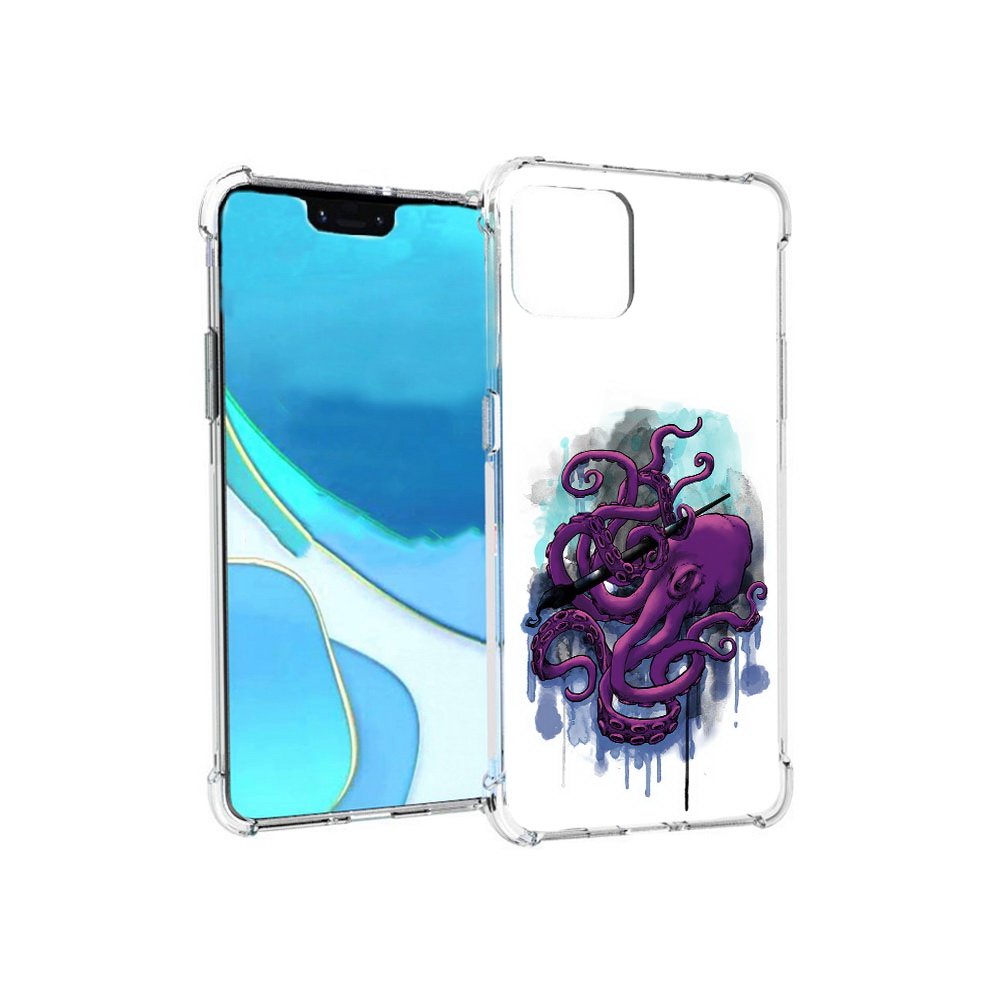 

Чехол MyPads Tocco для Google Pixel 4 XL фиолетовый осьминог, Прозрачный, Tocco