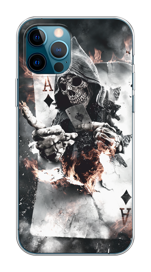 

Чехол на Apple iPhone 12/12 Pro "Карты черепа в капюшоне", Белый;серый, 12850-1