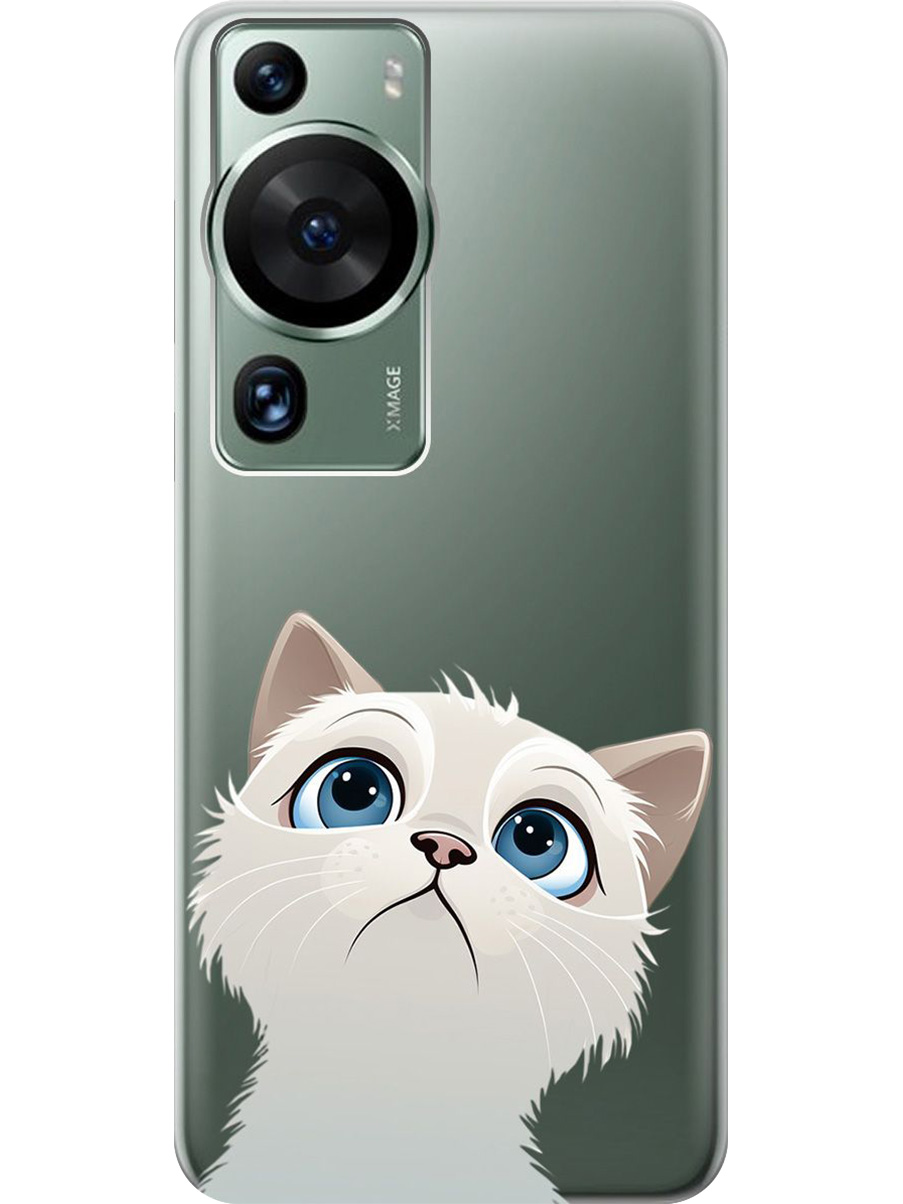 

Силиконовый чехол на Huawei P60 Pro с принтом "Белый котик" прозрачный, Прозрачный;белый, 772620811