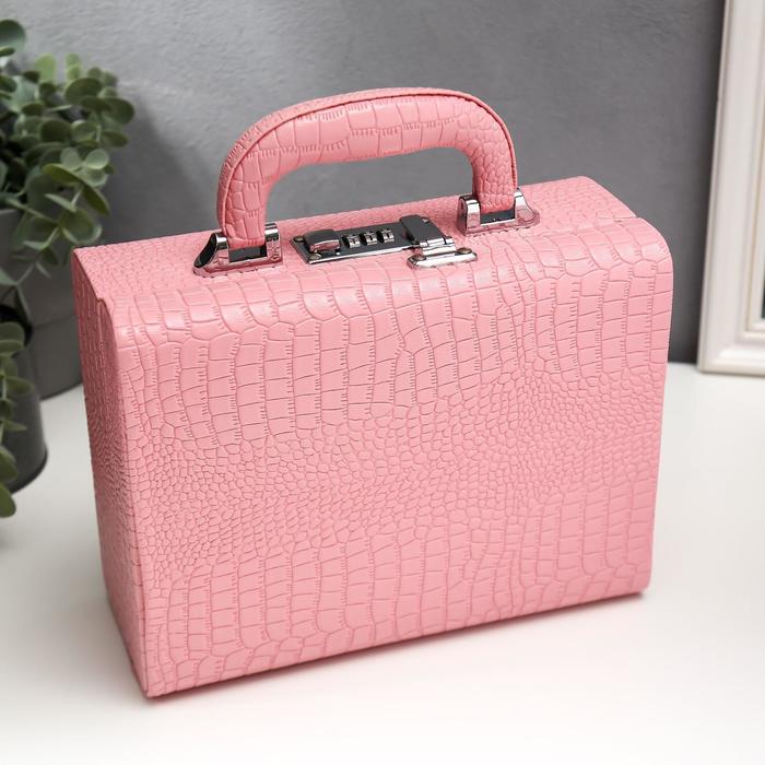 фото Шкатулка кожзам для украшений "кожа крокодила" розовый матовый чемодан 10х18х24 см nobrand