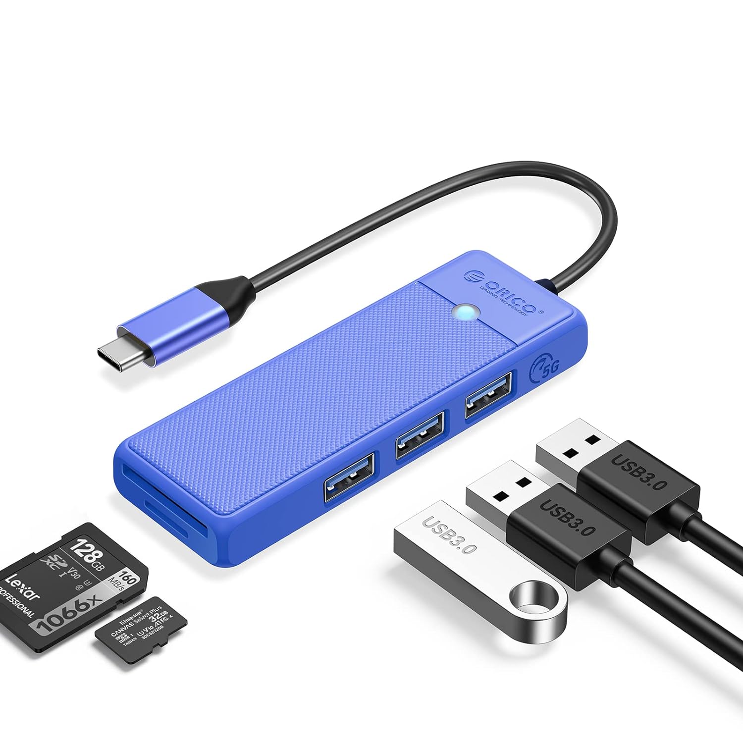 Концентратор Orico USB вилка-вилка 0.15м (ORICO-PAPW3AT-C3-015-BL-EP) синий