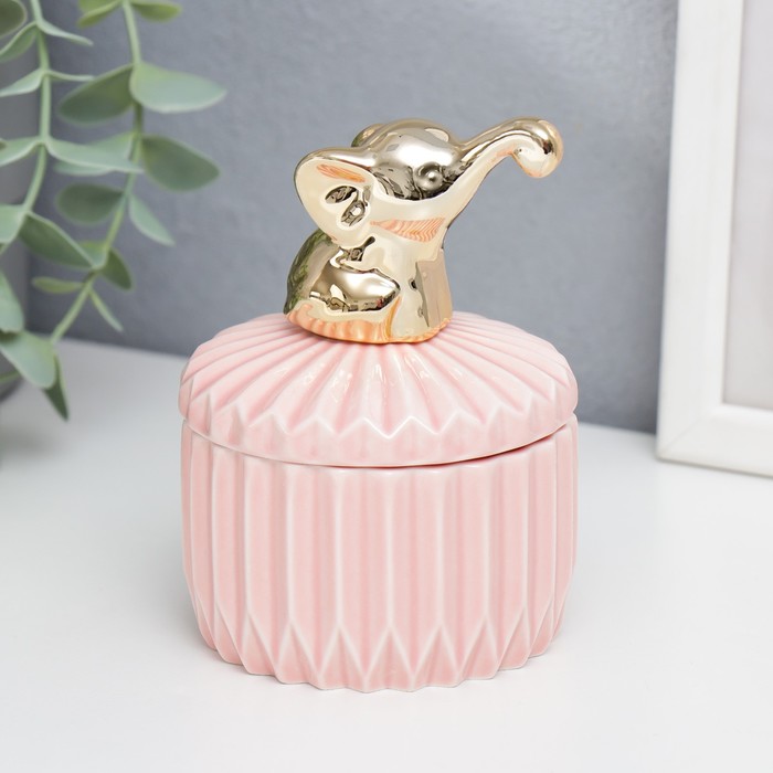 фото Шкатулка керамика "золотой слонёнок" розовый рельеф 12х8,2х8,2 см nobrand