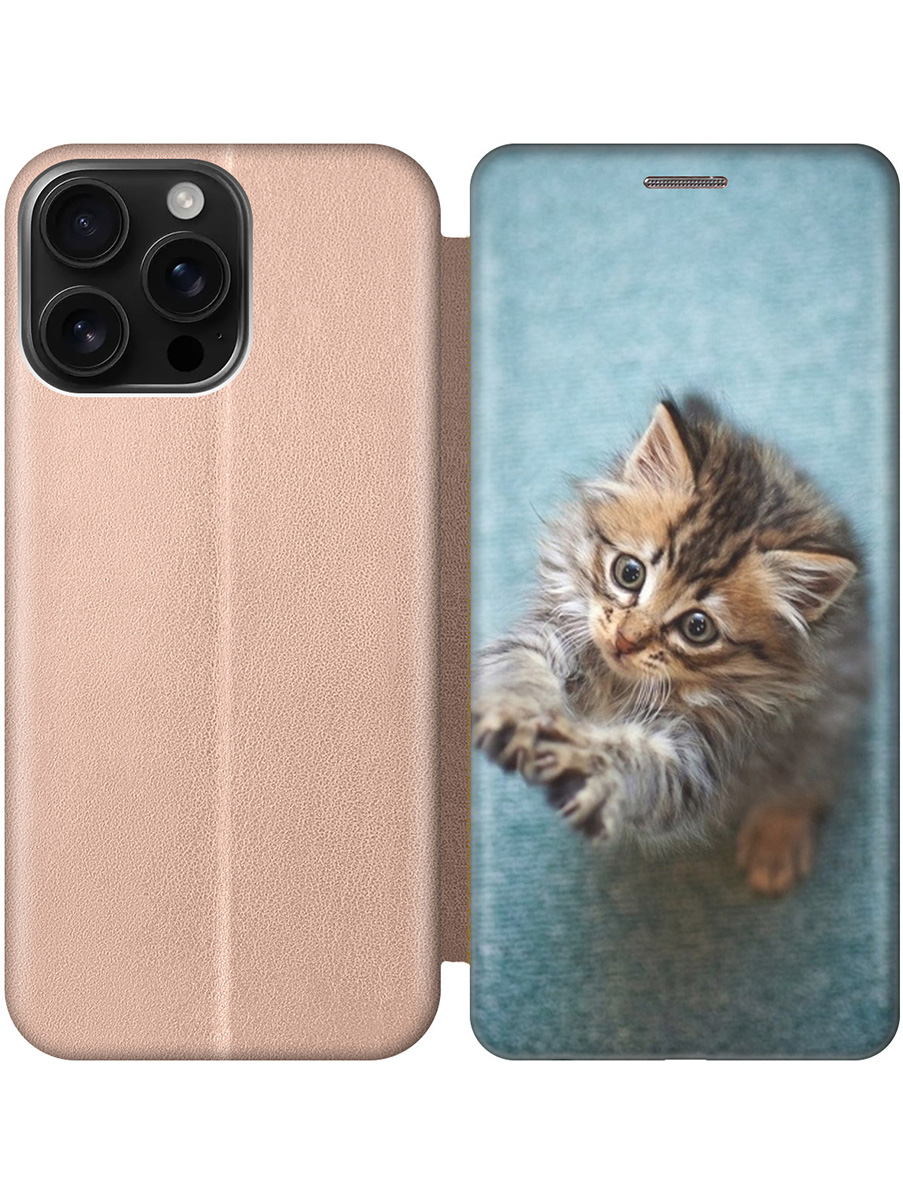

Чехол-книжка на Apple iPhone 16 Pro Max с принтом "Котёнок на голубом" золотой, 785198311