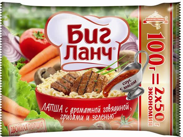 

Лапша Биг Ланч с ароматной говядиной грибами и зеленью