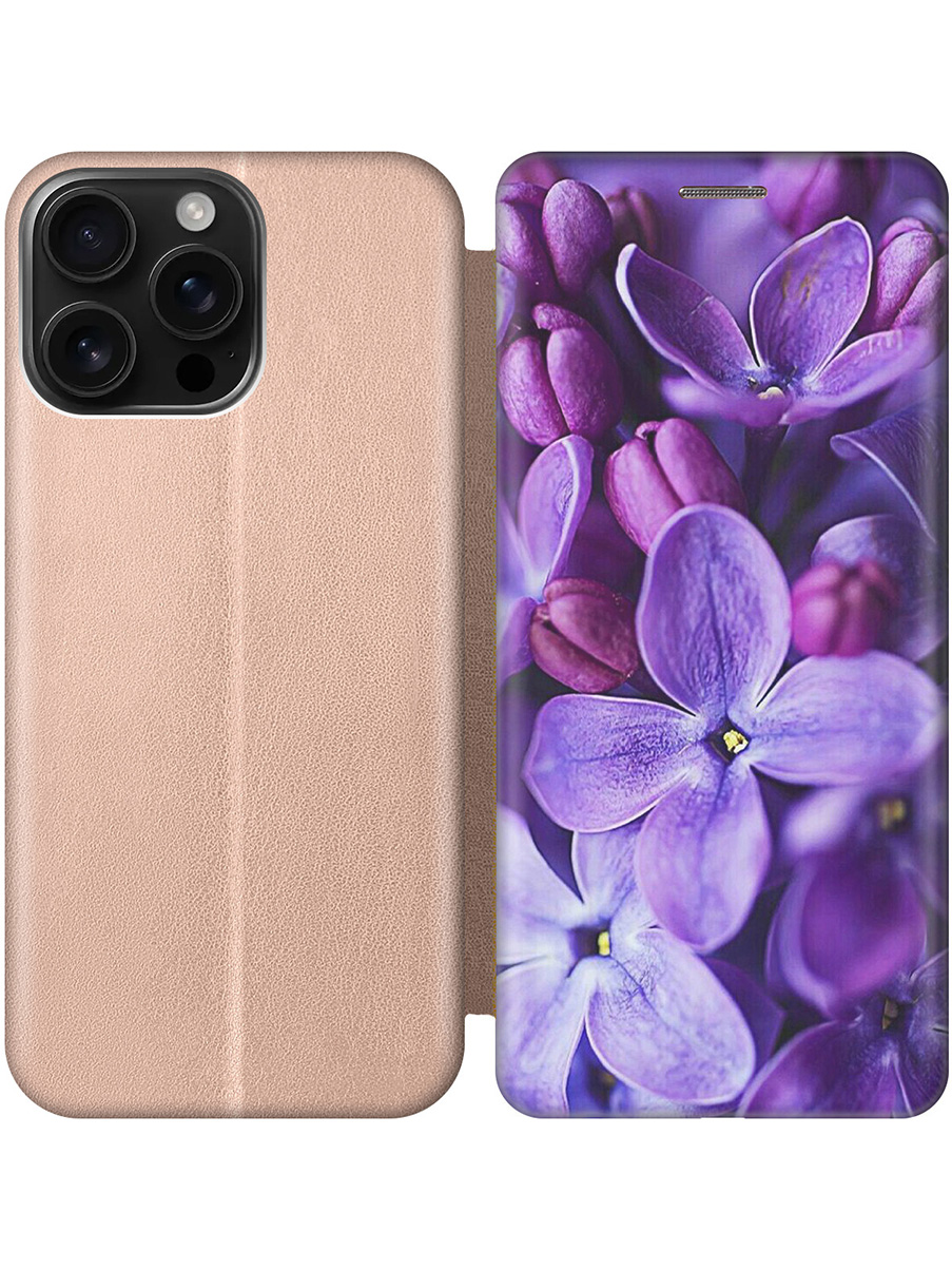 

Чехол-книжка на Apple iPhone 16 Pro Max с принтом "Фиолетовая сирень" золотой, Золотистый;фиолетовый;черный, 785198321