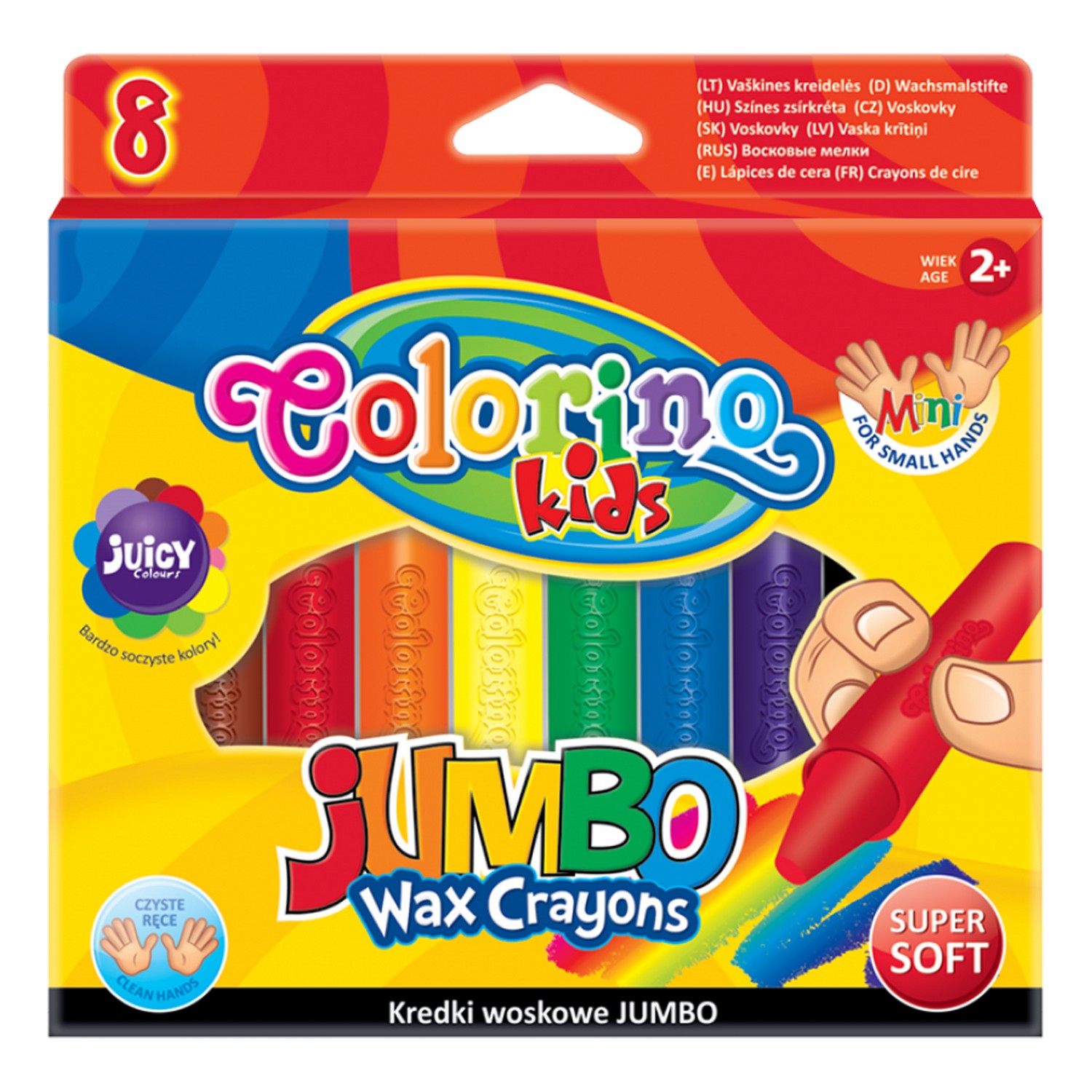 Восковые мелки Colorino Jumbo Wax, 8 цветов мелки ные 06цв jumbo к к подвес colorino