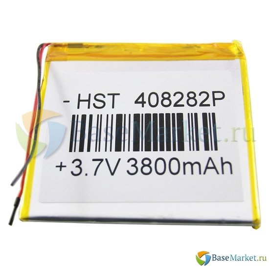 

Аккумуляторная батарея универсальная 408282p (4*82*82 mm) 3,7v Li-Pol 3800 mAh